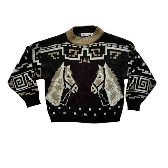 Vintage Genoa By Brenda Lim Knit Horse Western Novelty Sweater RARE size L Korea - Picture 3 of 9